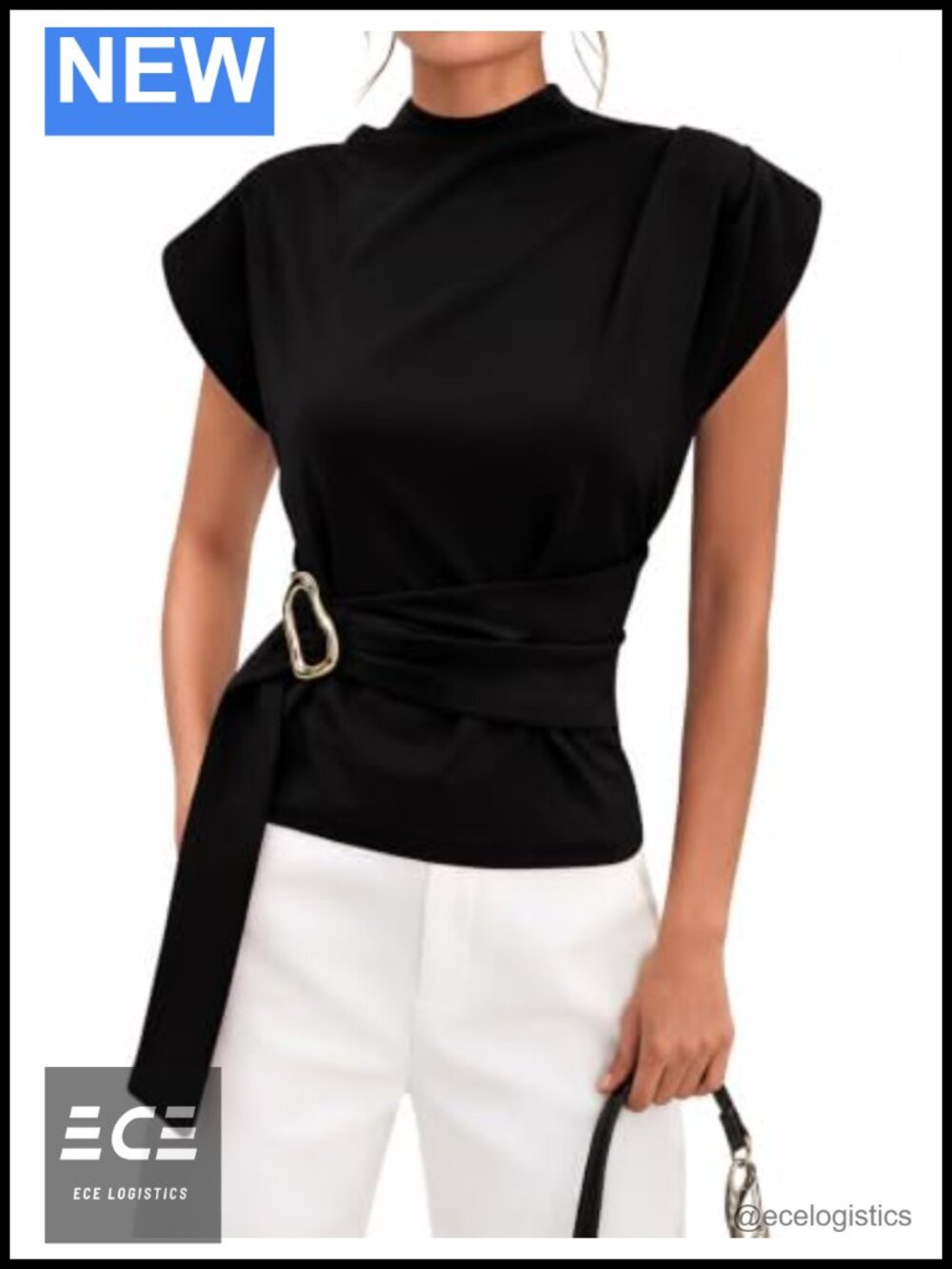 Womens Mock Neck Blouse Cap Sleeve Tie Front Work Top Tunic